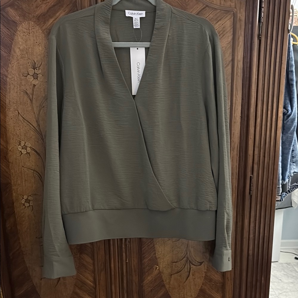 Calvin Klein Olive Green Wrap Blouse